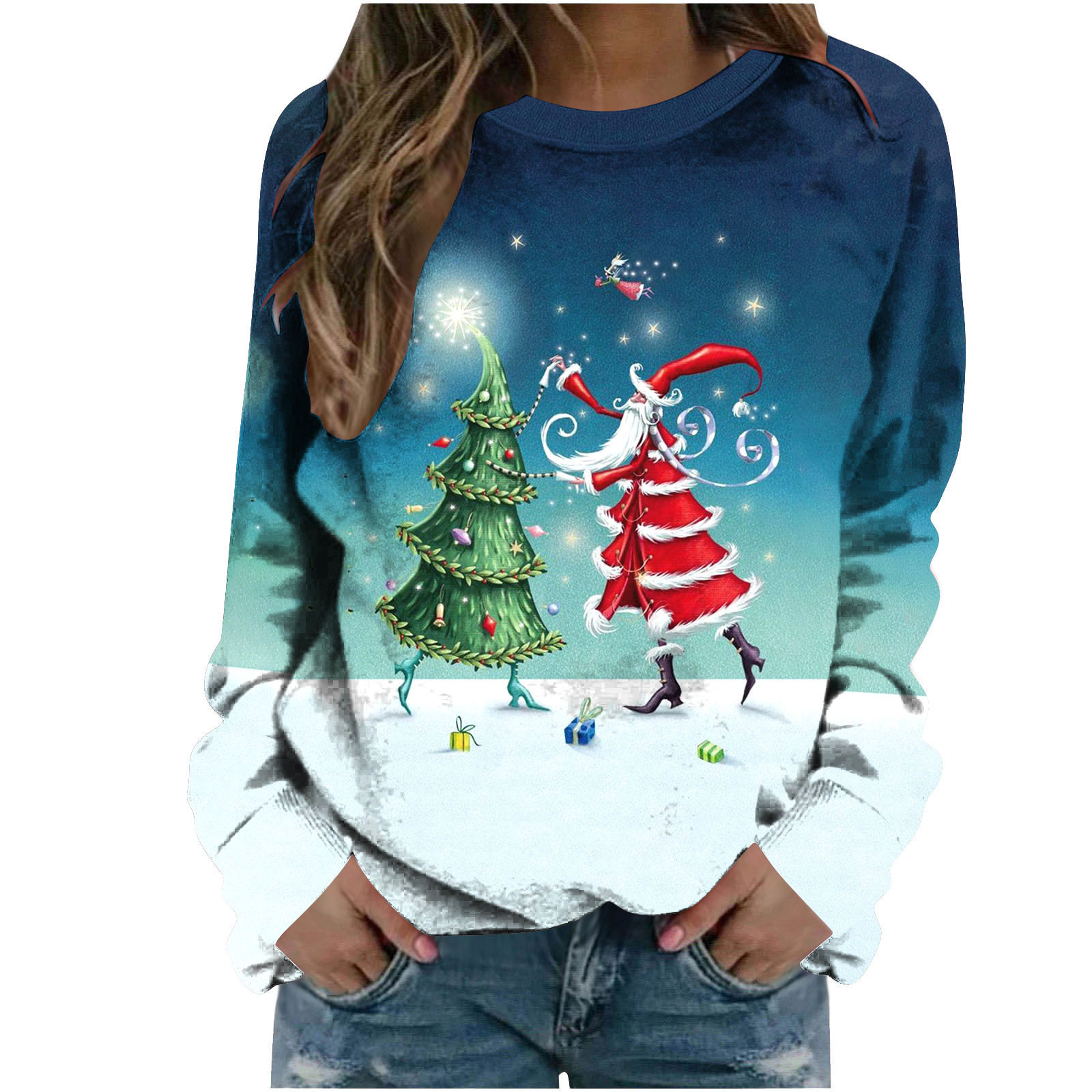 Augper Ugly Christmas Sweater for Women 2023 Cute Reindeer Print