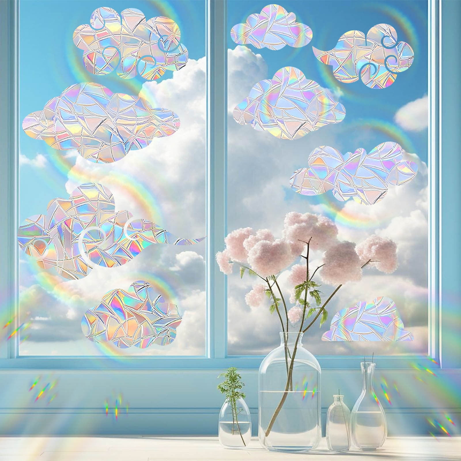 Sun Window Clings Decals - Static Cling Rainbow Stickers To Prevent Bird Strikes (Set Of 12) - View #9