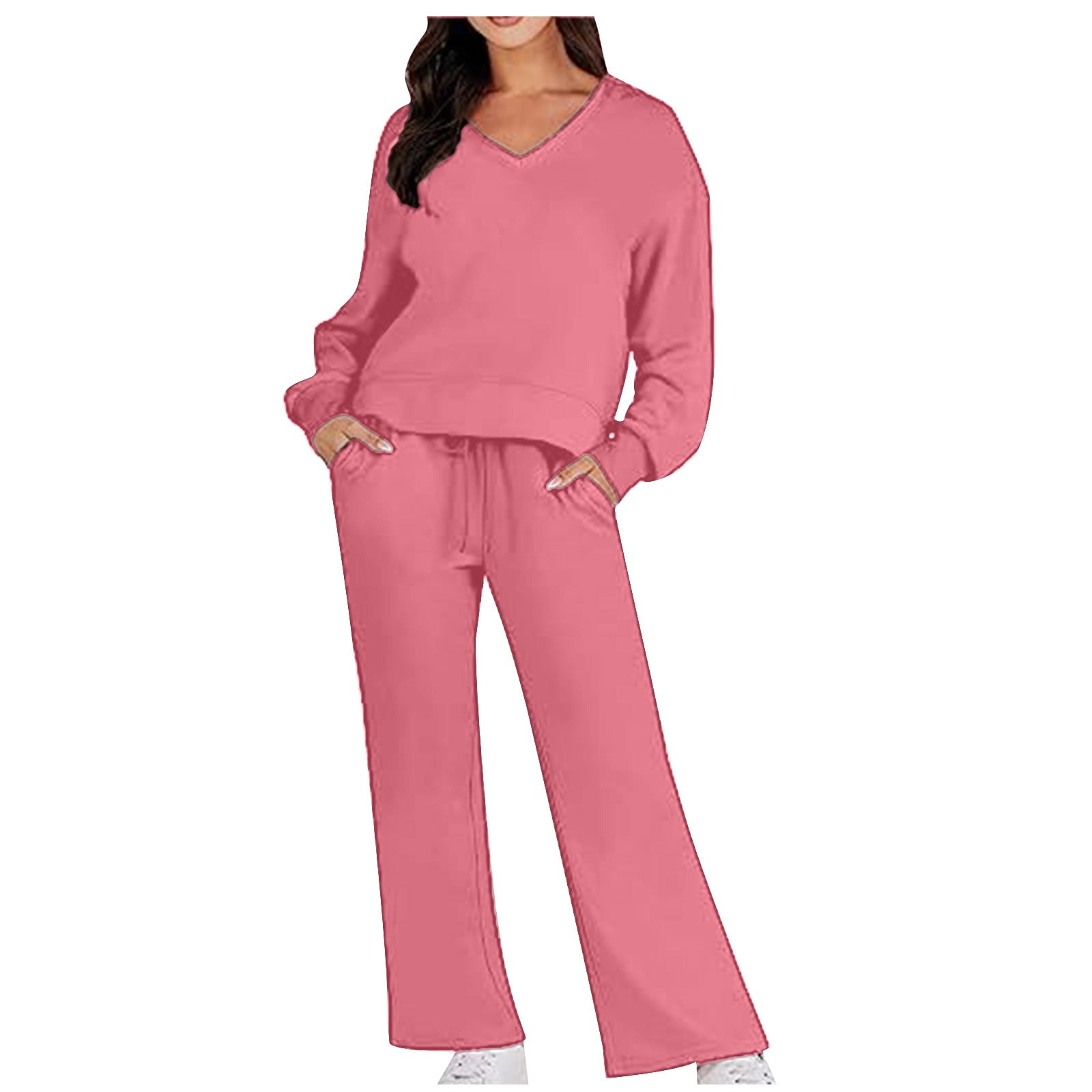 Augper Women 2 Piece Outfits Sweatsuit Set 2023 Fall Oversized V Neck