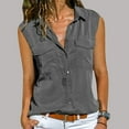 thumbnail image 1 of Augper Women Casual Solid Sleeveless Turn Down Collar Pockets Buttons Shirt Tops, 1 of 3