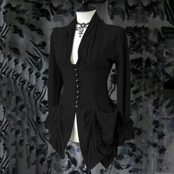 Augper Women Long Sleeve Retro Lace Trim Button Up Vintage Irregular Tailcoat Outwear