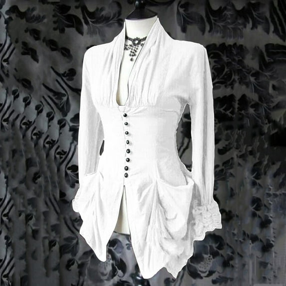 Augper Women Long Sleeve Retro Lace Trim Button Up Vintage Irregular Tailcoat Outwear