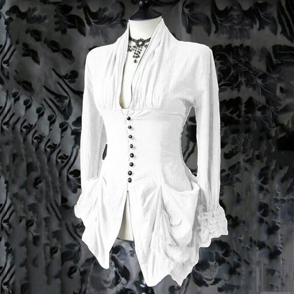 Augper Women Long Sleeve Retro Lace Trim Button Up Vintage Irregular Tailcoat Outwear