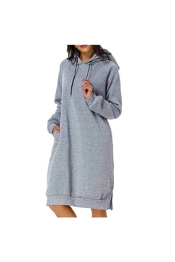 Women Oversized Hoodie Dress Casual Sweatshirt Dress with Hood Pullover Long Hoodie with Kangaroo Pocket