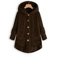 thumbnail image 1 of Augper Women Plus Size Button Plush Tops Hooded Loose Cardigan Wool Coat Winter Jacket, 1 of 4