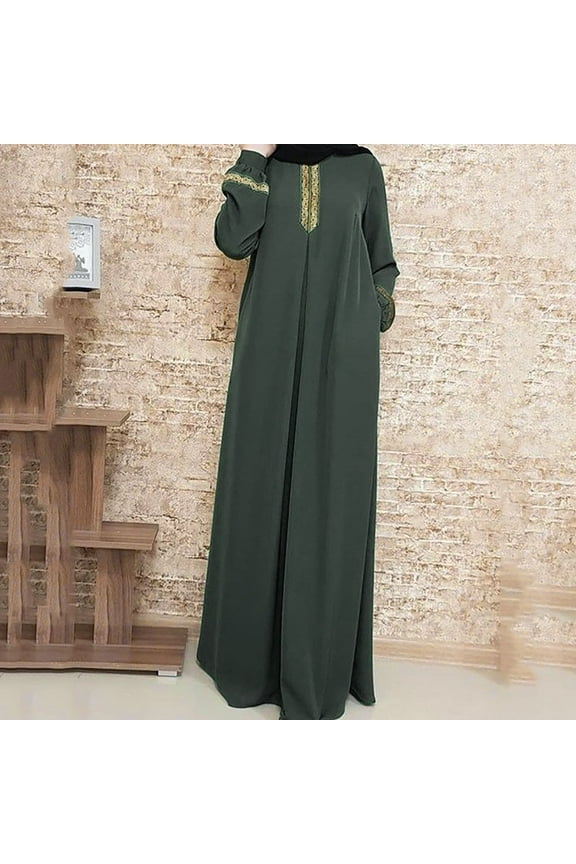 Women Plus Size Print Jilbab Muslim Maxi Dress Casual Kaftan Long Dress