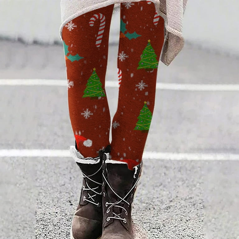Augper Women's Brushed Christmas Ankle Length Seasonal Printed Leggings  S-3XL 