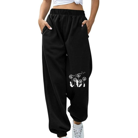 Augper Women's Fashion Fall Winter Holiday Fitness Sport Relaxed Loose Printing Elastic Waist Long SweatPants