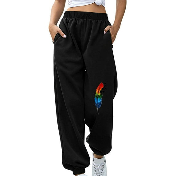 Augper Women's Fashion Fall Winter Holiday Fitness Sport Relaxed Loose Printing Elastic Waist Long SweatPants