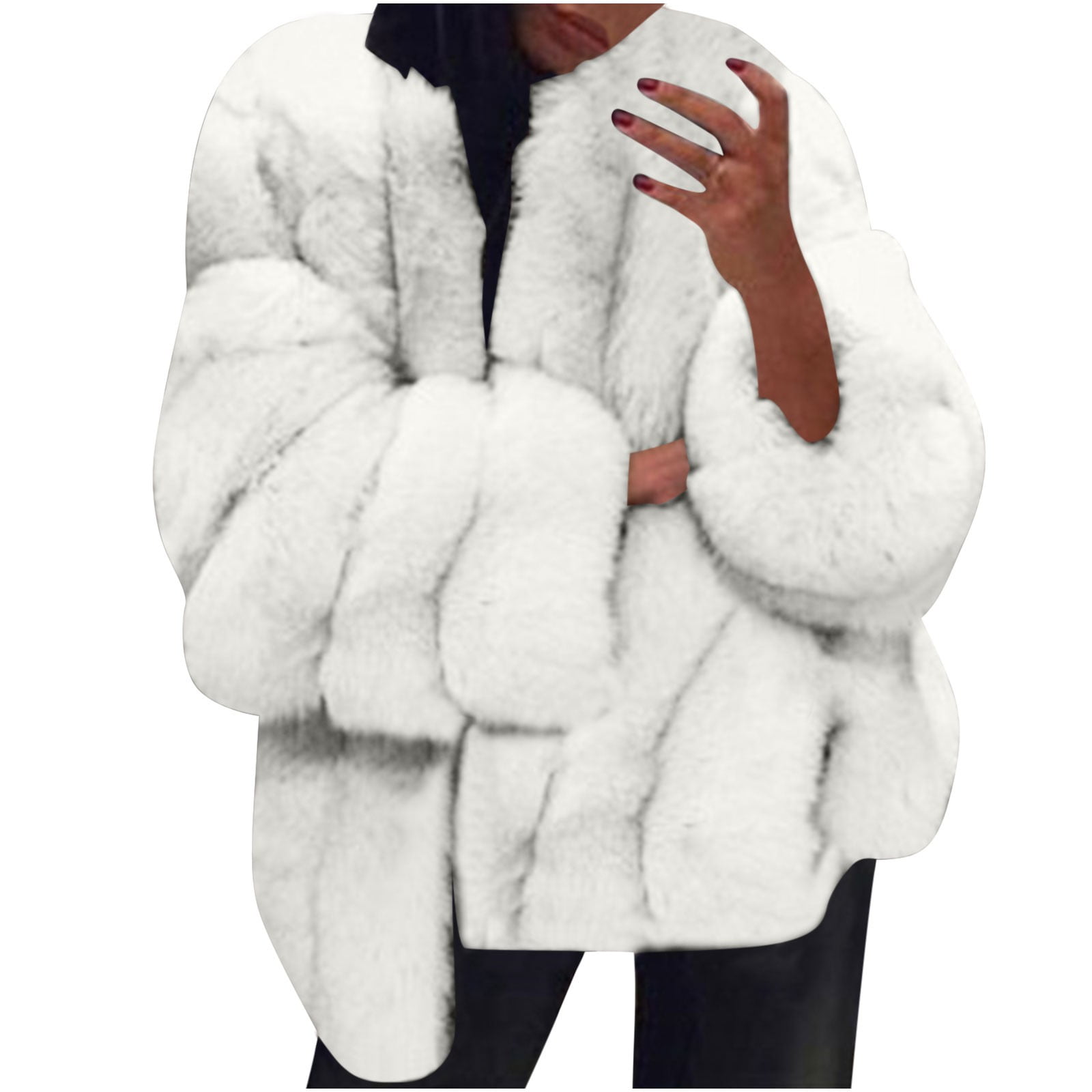 Augper Women's Faux Fur Coat Shearling Fluffy Fuzzy Shaggy Hood Sherpa