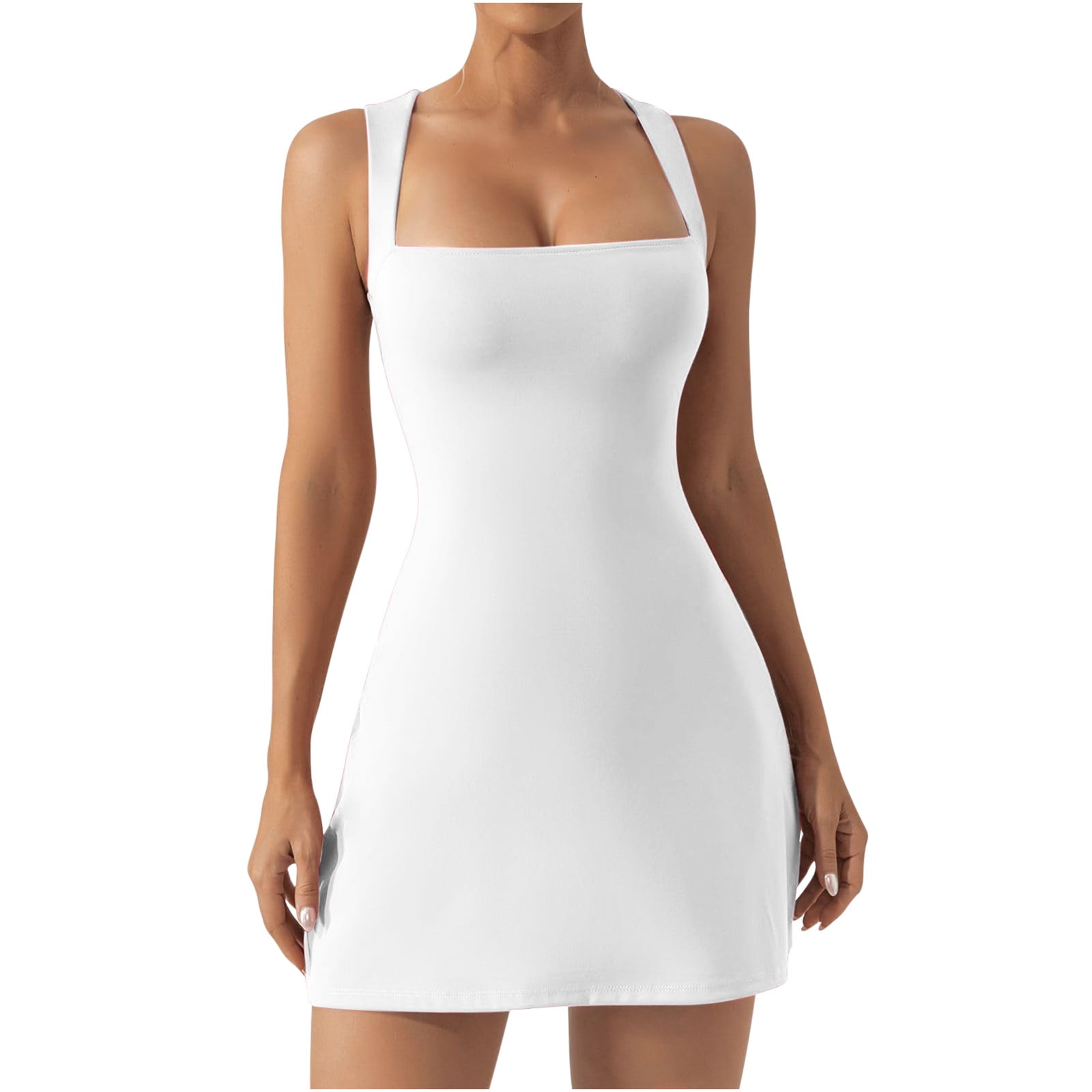Augper Women s Neck Tight Sleeveless Bodice Dress Elastic Stretch