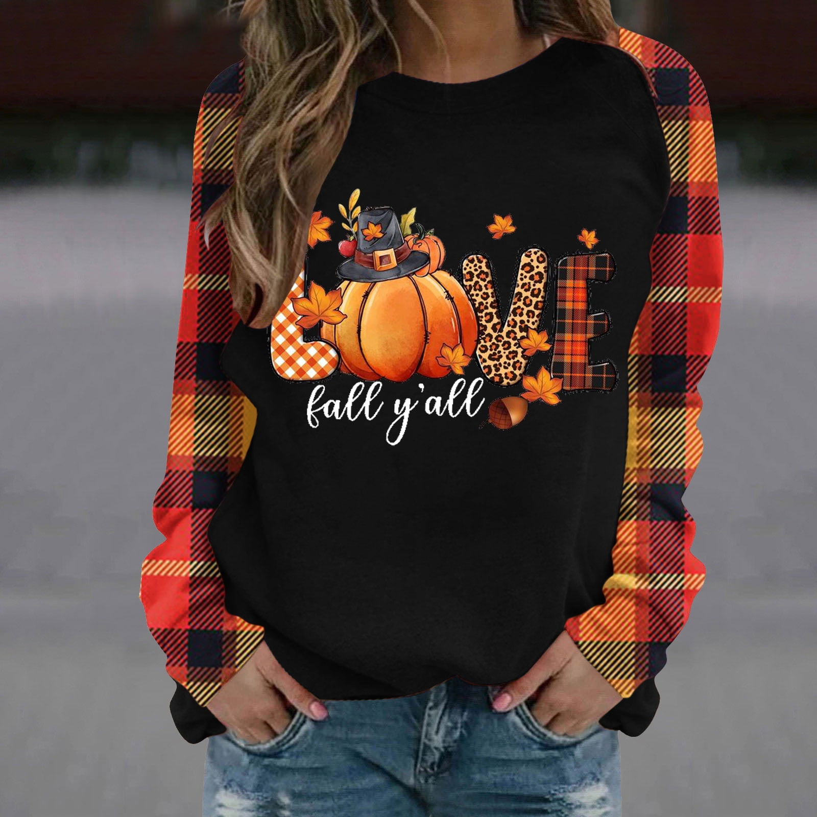Grid round deals neck sweater