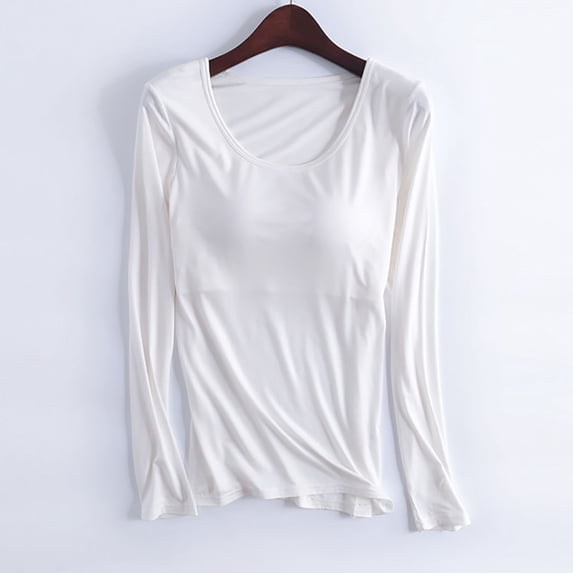 Augper Women's Soft Pajamas Shirt Solid Color Thermal Women Brushed Underwear with Chest Pads for Autumn and Winter
