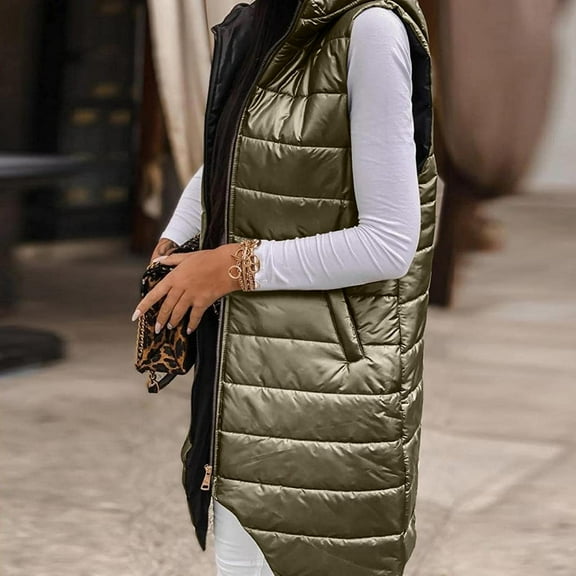 Augper Womens 2024 Fall Reversible Vests Sleeveless Fleece Jacket Zip Up Hoodie Pockets Long Warm Winter Coat Outerwear