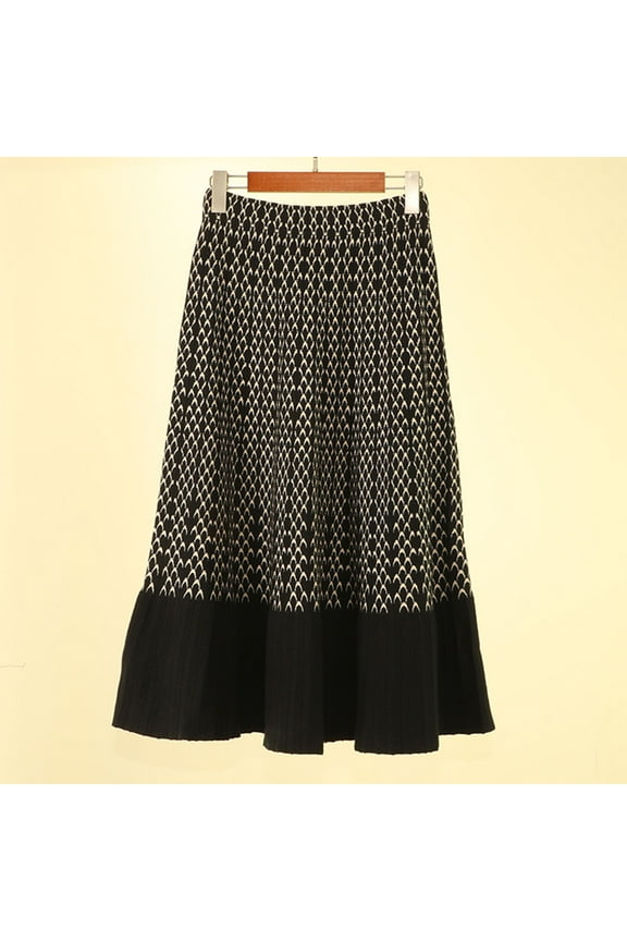 Womens Winter High Waist A-Line Pleated Wool Midi Skirt with Belt Loops