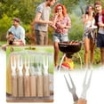 Augper Wooden Handle Stainless Steel Barbecue fork Cheese Hot Pot fork