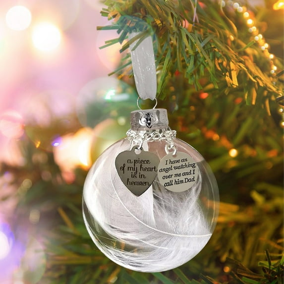 Augper wholesale 8cm Clear Christmas Memorial Ornament Feather Ball, A Piece of My Heart is in Heaven Christmas Sympathy Memorial Gifts for Loss of Grandpa Grandma Dad Mom Husband Wife