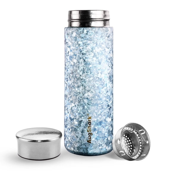 Augshark Pure Titanium Water Bottle, 10 oz Frosted Blue Insulated Travel Coffee Mug Cup with Built-in Infuser & Lid, Ultralight Leak-Proof Tumblers, Vaccum Camping Flask Jug Keep Cold 12H Hot 12H