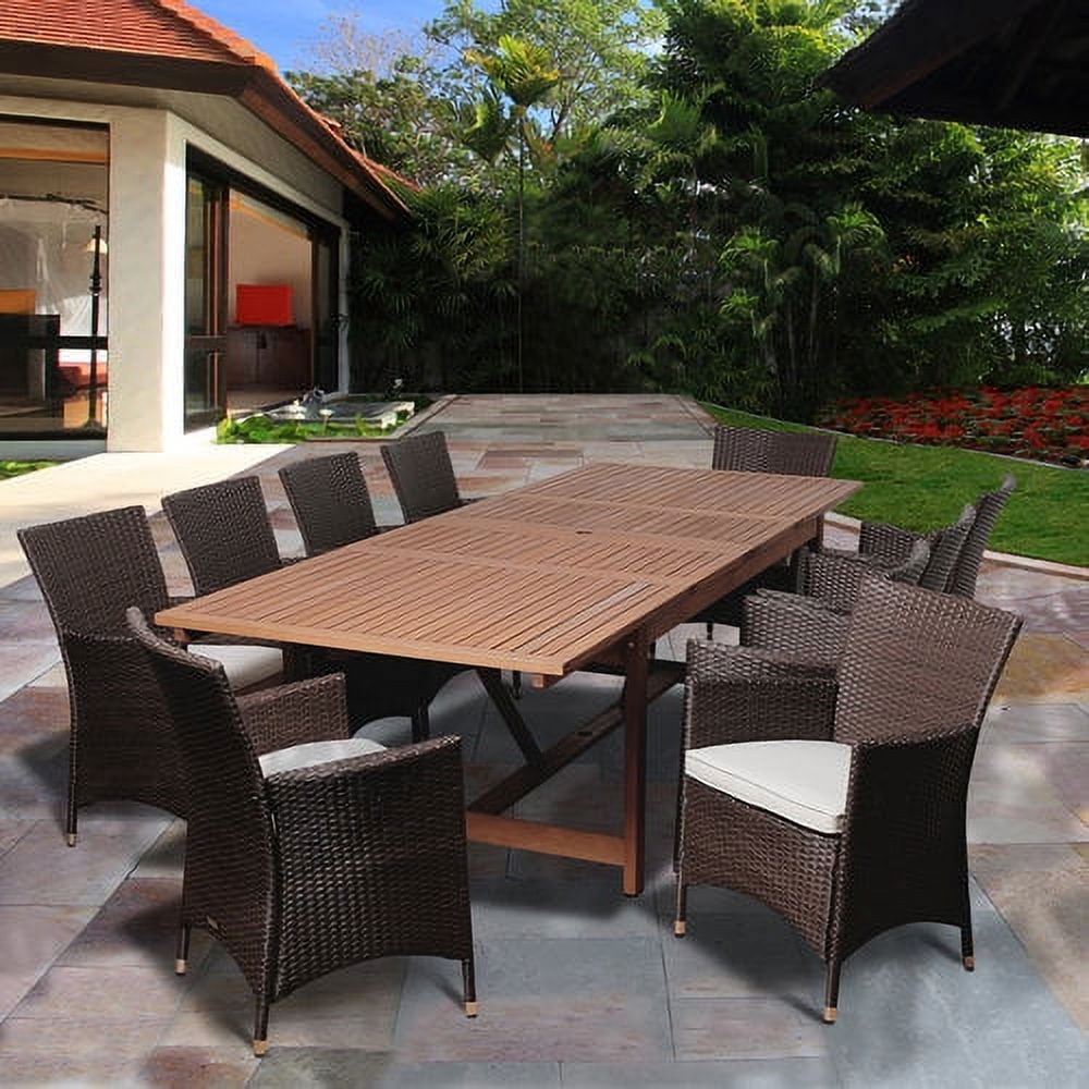 August 11-Piece Eucalyptus Extendable Patio Dining Set, Off-White Cushions - image 1 of 7
