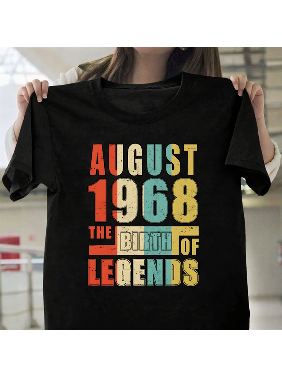 August 1968 Vintage Birthday Legend T-Shirt, up to size 3XL.