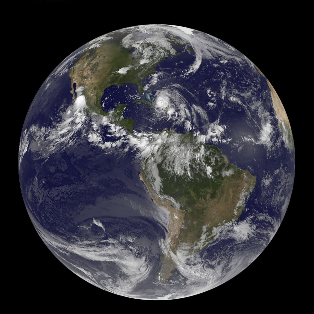 August 24 2011 - Satellite view of the Full Earth with Hurricane Irene visible over the Bahamas Canvas Art - Stocktrek Images (29 x 29)