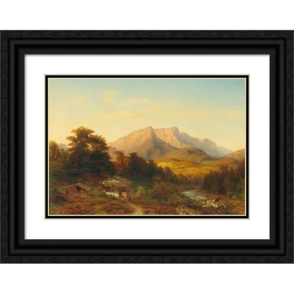 August Becker 14x11 Black Ornate Wood Framed Double Matted Museum Art Print Titled: View of the Untersberg in the Evening Light