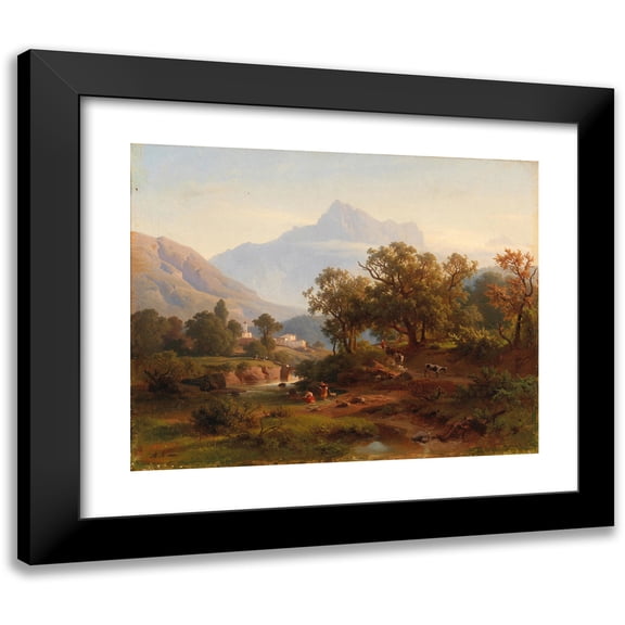 August Behrendsen 14x12 Black Modern Framed Museum Art Print Titled - Region in South Tyrol-Landscape in the Morning Light