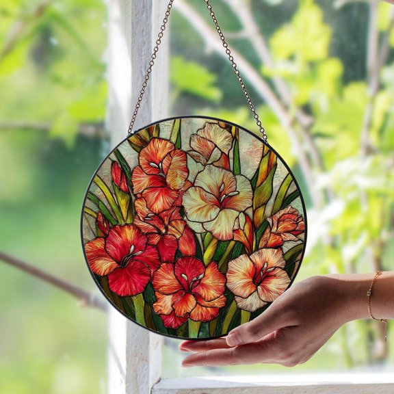 August Birth Flower Gladiolus Suncatcher, Floral Glass Art, Birthday Month Decor, 3.5 in