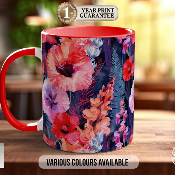 August Birth Flower Mug: Gladiolus & Poppy Floral Design