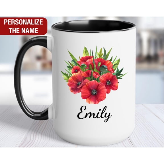 August Birth Flower Mug Personalized Poppy Mug Poppy Birth Flower Cup Poppy Custom Gift fo