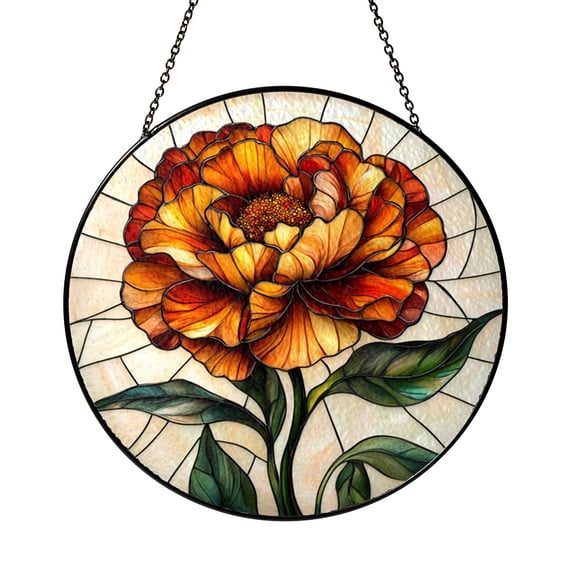 August Birth Flower Stained Glass Style Window Suncatcher, Round Floral Hanging Decor Birthday Gift
