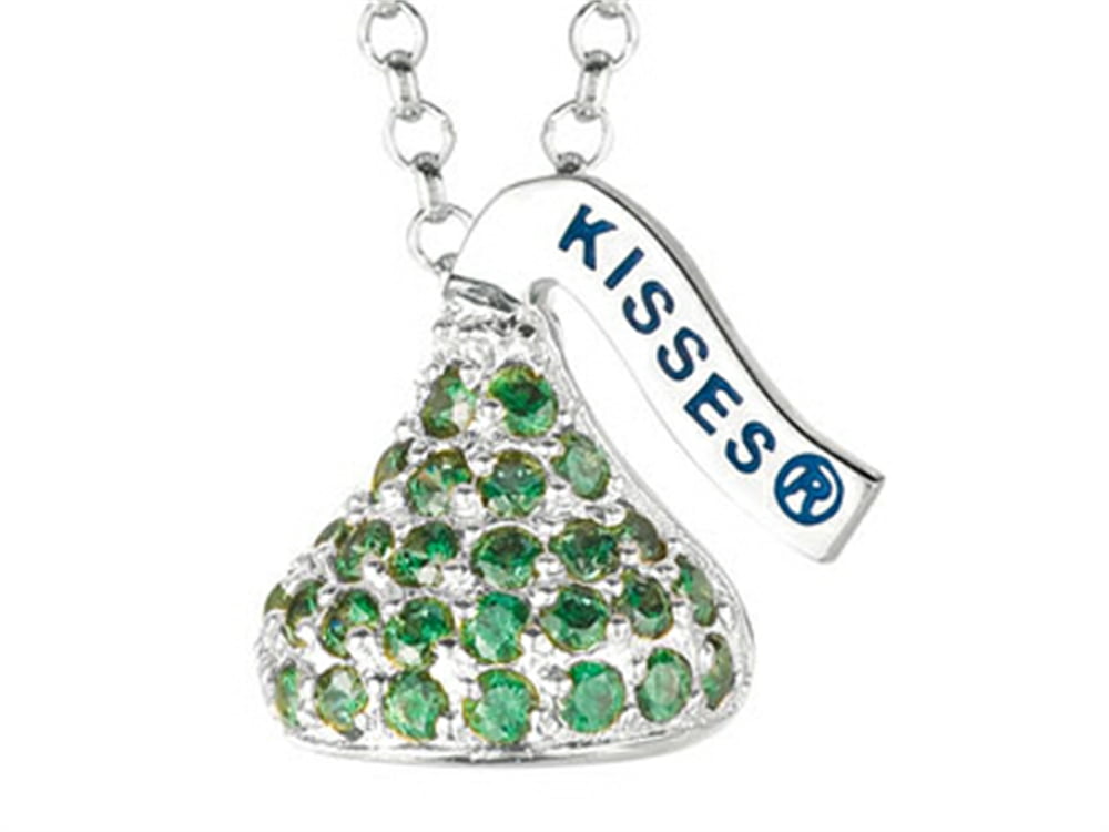 August Birth Month CZ's Small Flat Back Shaped Hershey`s Kiss Pendant Necklace- Chain Included
