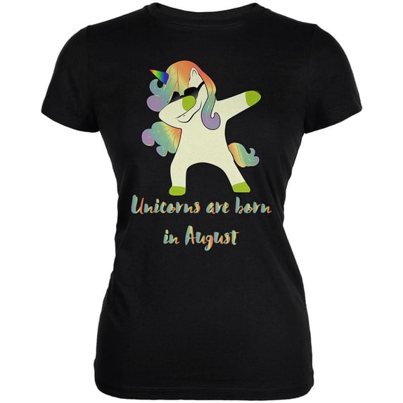 August Birthday Dabbing Unicorn Sunglasses Juniors Soft T Shirt