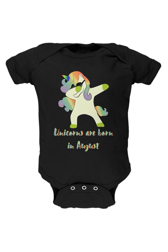 August Birthday Dabbing Unicorn Sunglasses Soft Baby One Piece Black 18-24 M