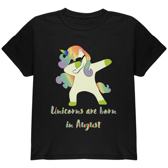 August Birthday Dabbing Unicorn Sunglasses Youth T Shirt Black YXL