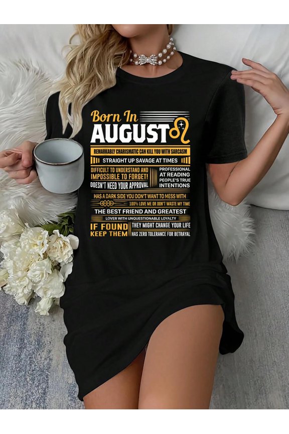 August Birthday Gifts - Born in August Leo T-Shirt Dress Casual Summer Dress Everyday Outfit