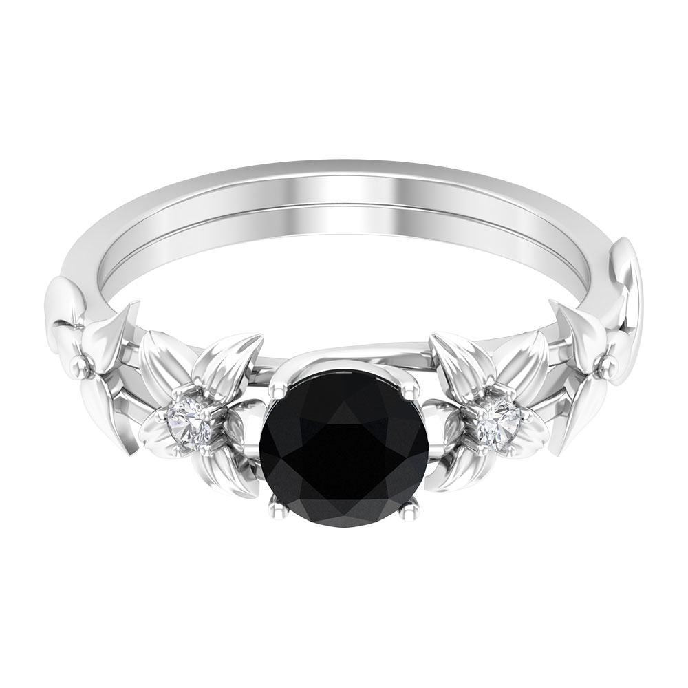 August Birthstone 1 CT Black Spinel Solitaire Ring with Diamond for