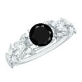 thumbnail image 1 of Rosec Jewels Solitaire Black Spinel Flower Engagement Ring with Diamond (8 mm, 2 Carat, AAA Quality Certified) - With Jewelry Box, 14K White Gold, US 8.00, 1 of 9