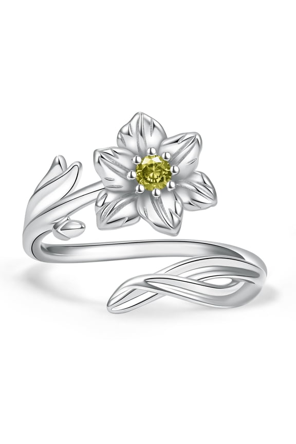 August Birthstone Gladiolus Birth Flower 925 Sterling Silver Adjustable Ring for Women Birthday/Anniversary/Valentines Jewelry Gift C113