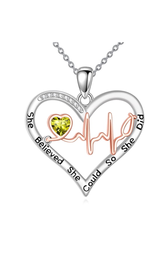 August Birthstone Necklace 925 Sterling Silver Heart Pendant Necklace Nurse Jewelry Gifts for Women