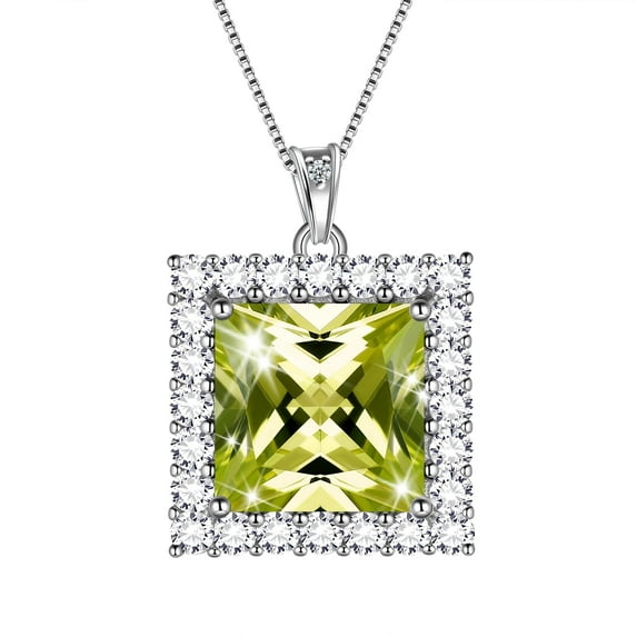 6 Carat August Birthstone Necklace Peridot Pendant Princess Cut CZ 925 Sterling Silver Jewelry Women Birthday Xmas Mother's Day Gift Juwaliy