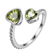 August Birthstone Ring Peridot 925 Sterling Silver Double Hearts Rings Green Zirconia Girls Women Jewelry Birthday Mother's Day Gifts Aurora Tears