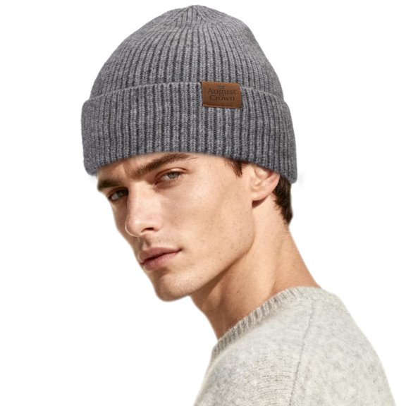 August Crown Winter Beanie for Men Women - Gray, Fleece Lined with Thermal Inner Lining, Soft Warm Knit Hat