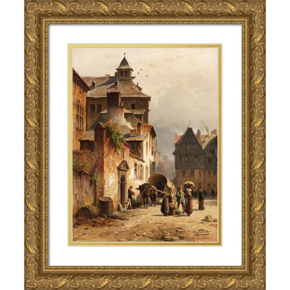 August Eduard Schliecker 12x14 Gold Ornate Wood Frame and Double Matted Museum Art Print Titled - City View (Liege) (1860.)