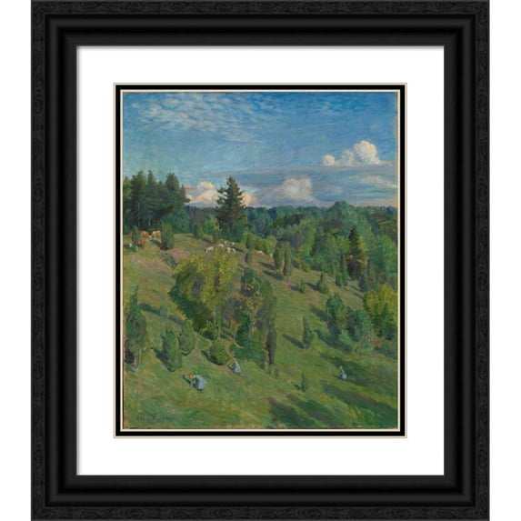 August Eiebakke 20x24 Black Ornate Framed Double Matted Museum Art Print Titled: Landscape in Sun (1903)