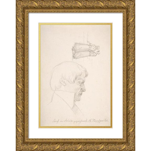 August Ferdinand Hopfgarten 11x14 Gold Ornate Wood Frame and Double Matted Museum Art Print Titled - Study Sheet with a Portrait of Carl Julius Senff and Two Italian Women Walking (19th Cent