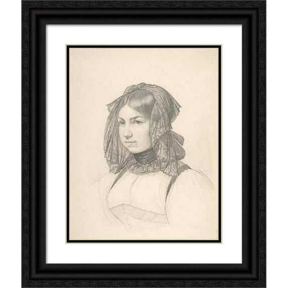 August Ferdinand Hopfgarten 12x14 Black Ornate Wood Framed Double Matted Museum Art Print Titled: Swiss Girl (1833)