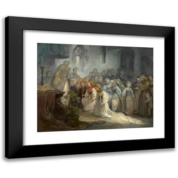 August Fischbach 14x12 Black Modern Framed Museum Art Print Titled - First Holy Communion (1856)