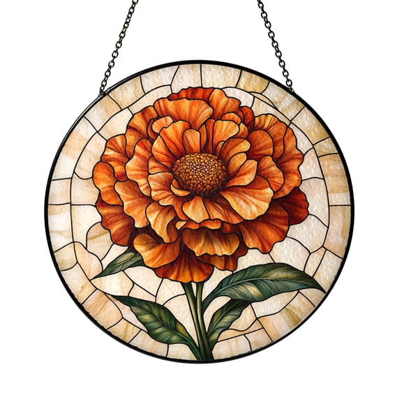 August Floral Theme Stained Glass Style Suncatcher Window Decor, Birthday Home Accent