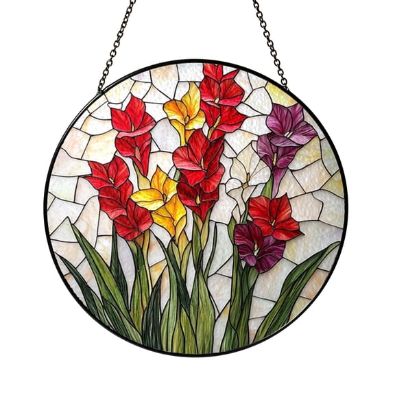 August Gladiolus Glass Window Hanging Decor, Floral Suncatcher Art, Thoughtful Gift Idea